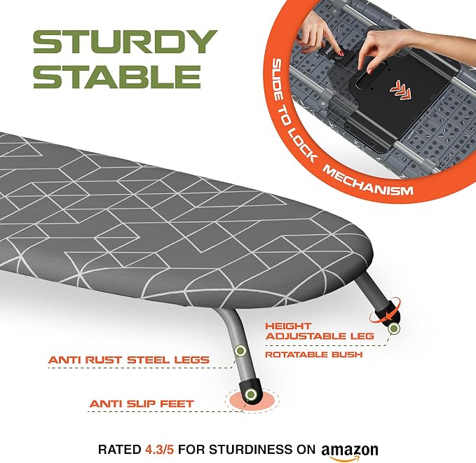 Xabitat Foldable Tabletop Ironing Board, Gray | Portable tabletop design, foldable frame, heat-resistant cover, space-saving storage