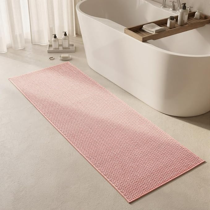 Triohero Bathroom Runner Rugs, Long Bath Mat Runner Washable Thin Quick Dry Low Pile Bathroom Runner Rugs Non Slip, Pink 24"x70"