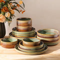 TheTerra Ceramic Dinnerware Sets with Pasta Bowls for 4, 16 Pieces Porcelain Lightweight Plates and Bowls Sets, Scratch Resistant Dish Set, Oven & Microwave & Dishwasher Safe, Sage Umber