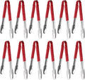 New Star Foodservice 12 Inch Utility Spring Tongs, Set of 12, Commercial Restaurant Grade Stainless Steel Tongs with Red Vinyl Coated Handles