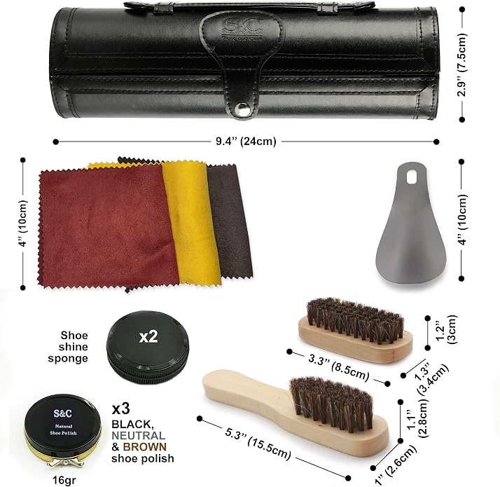 Stone and Clark Leather Shoe Shine Kit - 13 PCS Shoe Polish Kit for Complete Leather Boot Care, Compact & Travel Friendly