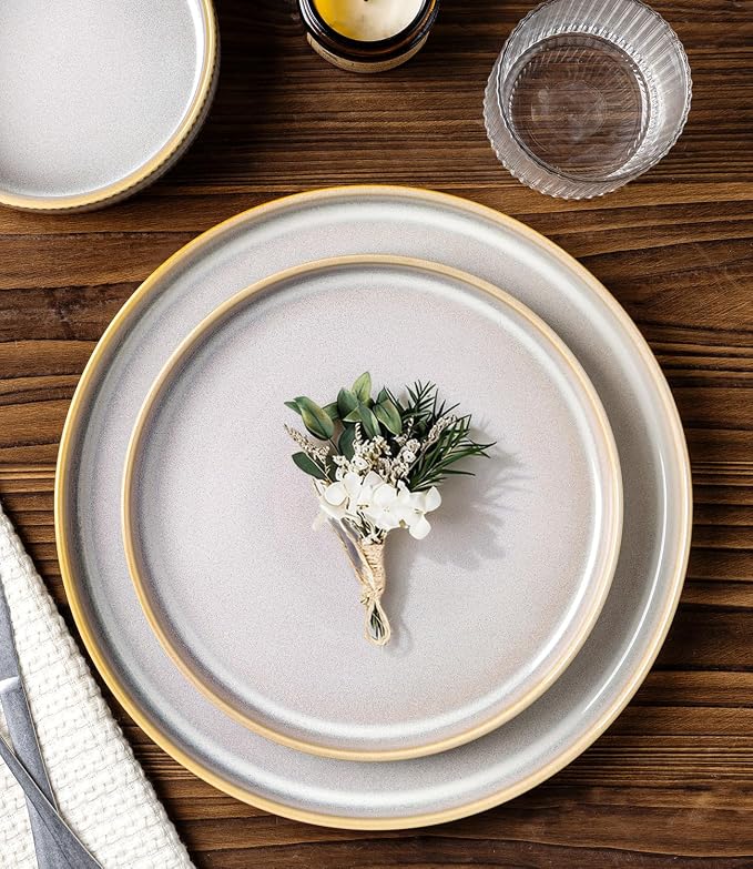 TheTerra Ceramic Dinnerware Sets for 4, 12 Pieces Porcelain Lightweight Plates and Bowls Sets, Scratch Resistant Dish Set, Oven & Microwave & Dishwasher Safe, Autumn Haze