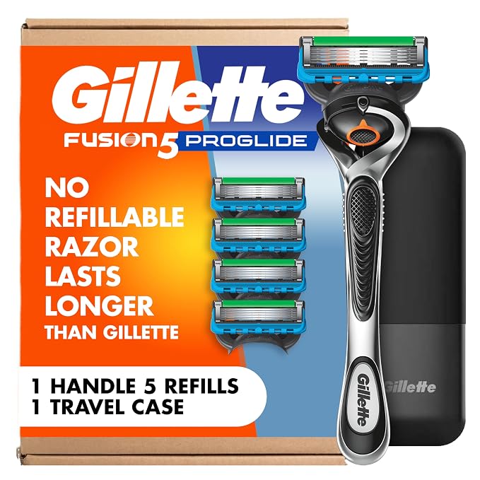 Gillette Fusion5 Proglide Razor for Men, 5-Blade, 1 Razor Handle, 5 Blade Refills, with Travel Case
