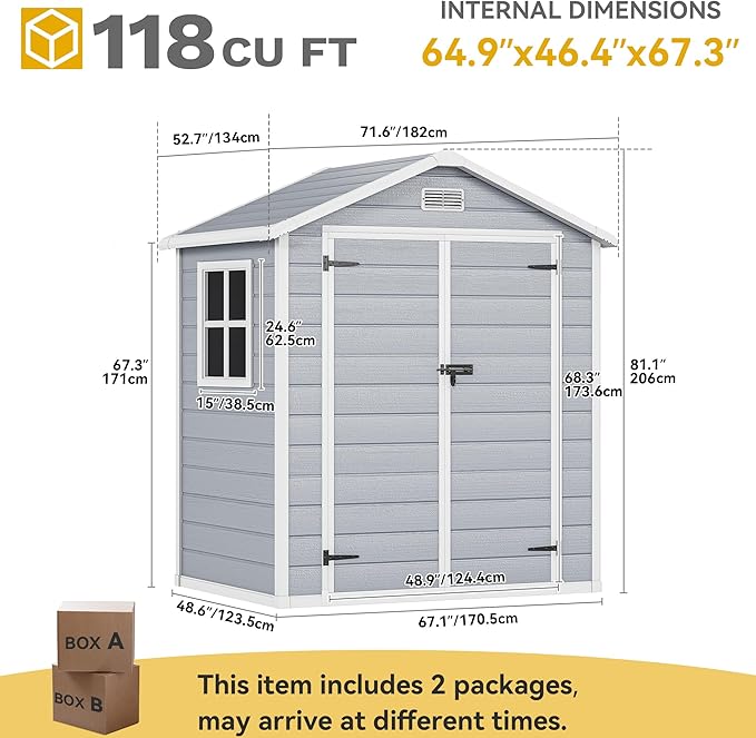 DWVO 6x4.4 FT Resin Storage Shed with Reinforced Floor, Outdoor Storage Shed with Lockable Door, Window and Vents, Waterproof Plastic Tool Shed for Garden, Backyard, Patio, Lawn