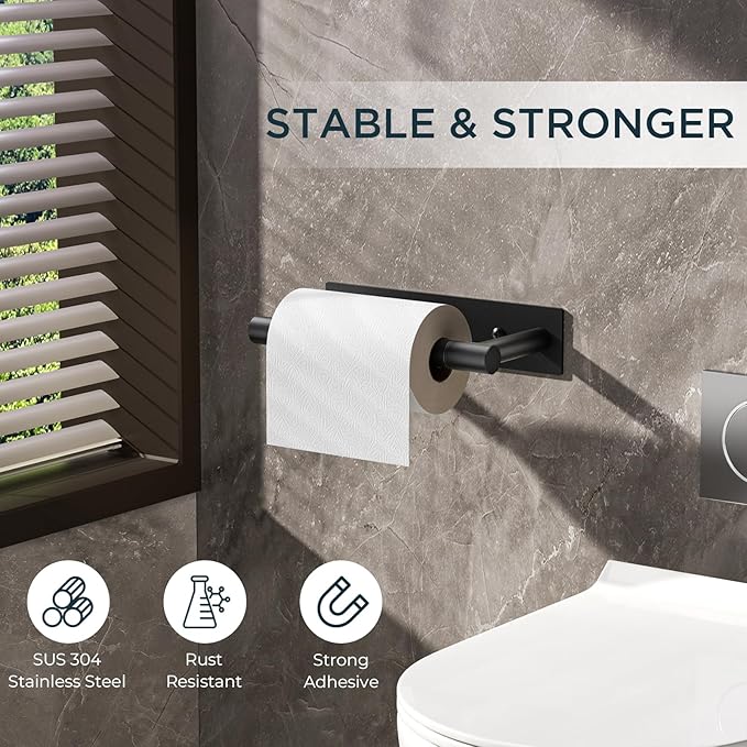 FORIOUS Toilet Paper Holder Wall Mount, Stainless Steel Rustproof Double Post Pivoting Tissue Roll Holder for Bathroom, Commercial Toilet Paper Dispenser (Matte Black, Modern Square 2 Pack)