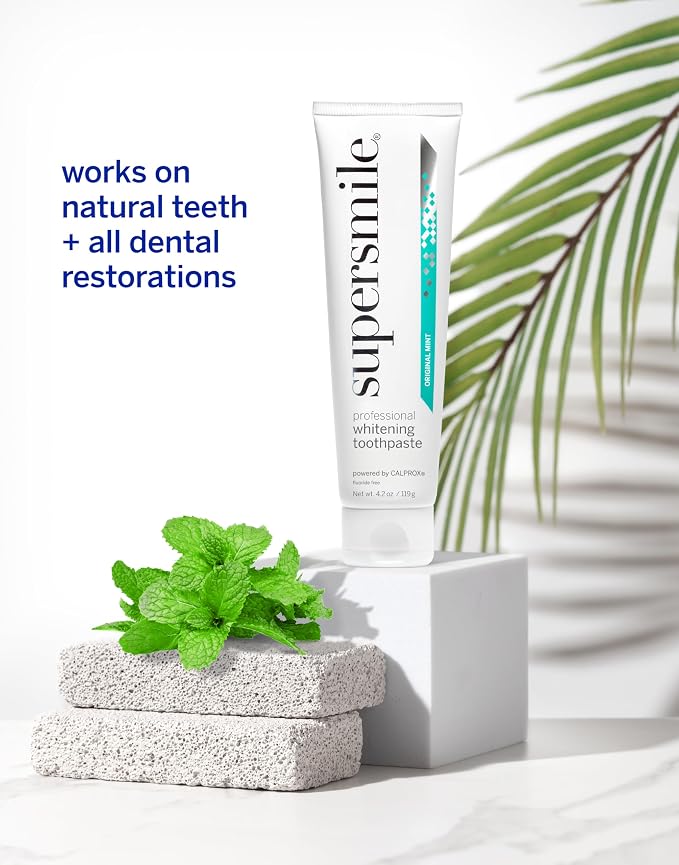 Supersmile Original Mint Whitening Toothpaste, 8 Oz, Whitens 6 Shades | Fluoride-Free Calprox® Formula, Signature Wild Mint Flavor, Veneer Safe, Sensitive Teeth Safe, SLS-Free, RDA 65