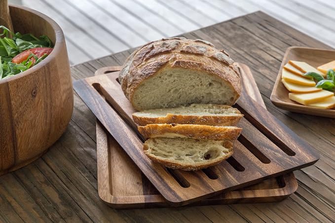 Ironwood Nesting Bread Cutting Board with Crumb Catcher, 10" x 15" x 0.75" | Slice & Serve Bread On One Wood Board | Crumb Catcher Tray To Minimize Mess | Beautiful Acacia Wood | Sandwich Cutting Board