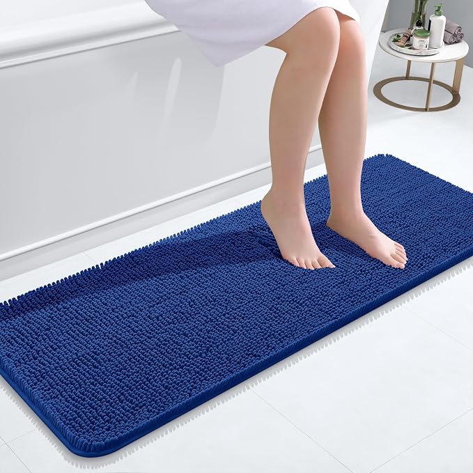 OLANLY Bathroom Runner Rugs 47x17, Soft Absorbent Chenille Bath Rugs, Rubber Backing Quick Dry, Machine Washable Long Bath Mats for Bathroom Floor, Tub and Shower, Home Decor Accessories, Royal Blue