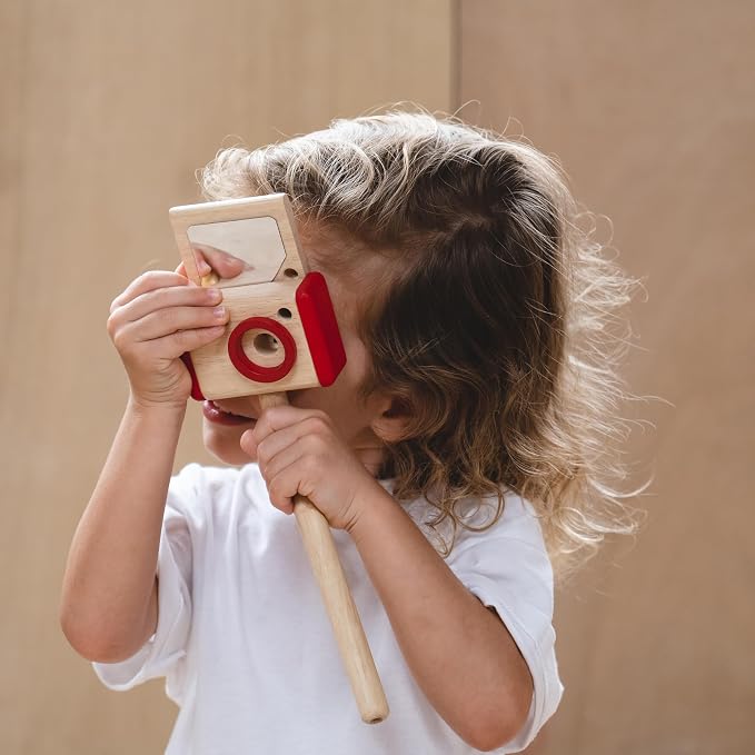 PlanToys® Wooden Pretend Play Video Creator Kit for Kids Vlogger Camera Set | camera ring light tripod, wooden video creator kit, montessori pretend play, vlogger storytelling communication, kids educati