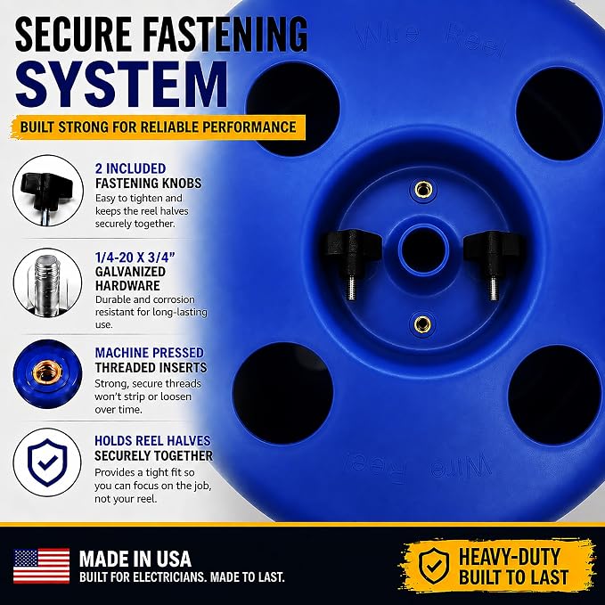 NM-B Blue Wire Dispenser for 125-250 FT Wire Coils, Portable Electrical Wire Organizer, Heavy-Duty Polypropylene Cable Reel, Made in USA, 16" OD x 15" ID Wire Reel for Electricians & Contractors
