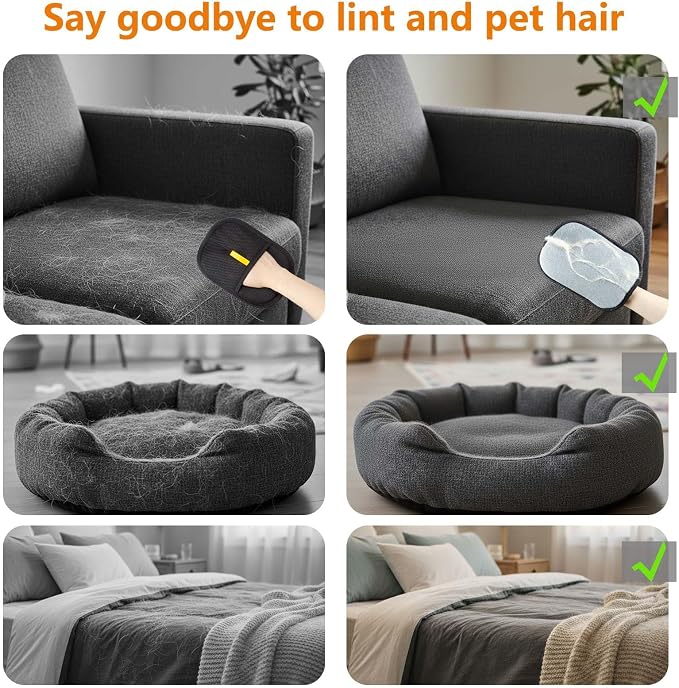 2.0 Upgraded Pet Hair Removal Glove for Dogs and Cats (4) | Dual-Sided Design, Mesh & Lint Surface, Reusable Glove, Dogs & Cats, Hand Strap Fit