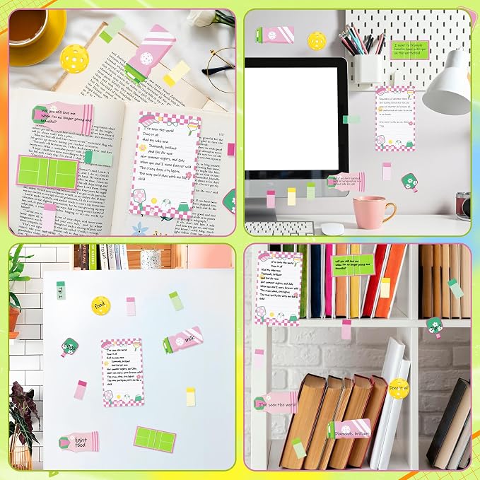 Xqumoi I Love Pickleball Sticky Notes Set - 550 Sheets - Cute Pink Pickleball Self-Stick Notes Pads Sports Divider Tabs Bundle Writing Memo Pads Back to School Office Supplies Small Gift