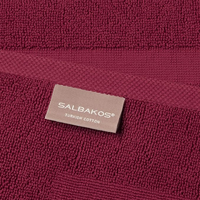 SALBAKOS 2-Piece 100% Turkish Cotton Bath Mat Towel, 20x34 inch, Wine | Bathroom Floor Towels, Thick Soft Most Absorbent Quick-Dry Durable Large Size Foot Rug, Premium Hotel Quality Made in Turkey