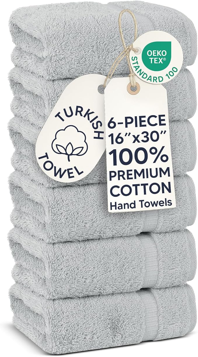 Chakir Turkish Linens | Hotel & Spa Quality 100% Cotton Premium Turkish Towels | Soft & Absorbent (6-Piece Hand Towels, Silver Gray)
