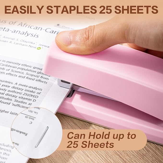 Deli Stapler, 12 Pack Staplers with 12000 Staples and 12 Staple Removers, Staplers for Desk, 25 Sheet Capacity, Pink