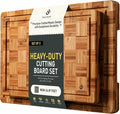 2 Pack Wooden Cutting Boards for Kitchen Bamboo Chopping Boards Non Toxic | Heavy Duty, End Grain, Non Slip, Cutting Board Set, Multiple Size, Solid Thick, Butcher Block, Wood Charcuterie Board