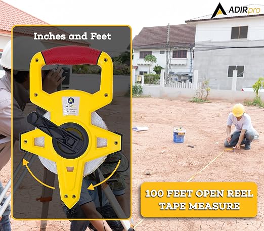 AdirPro 100 ft Fiberglass Measuring Tape | Appraiser's Tape Rule with Extra-Large Metal End Hook | Ideal for Surveyors, Appraisers & Landscapers