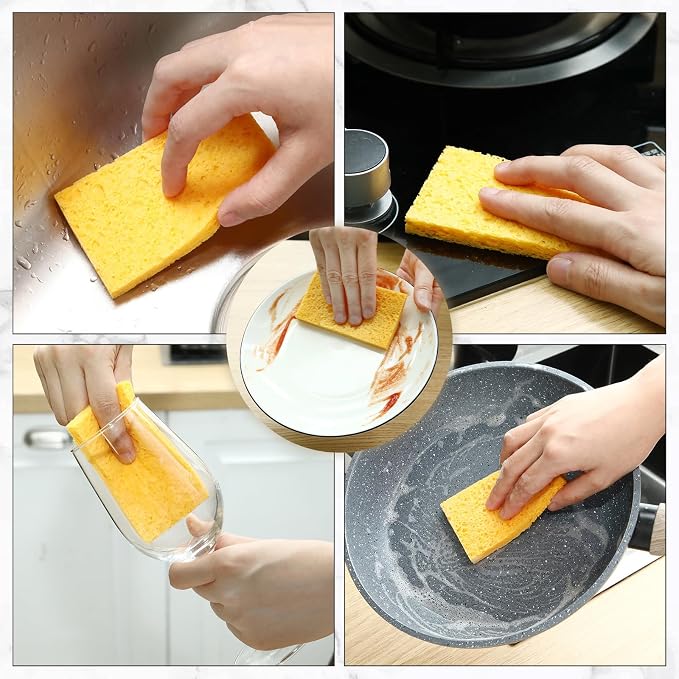 Zhengmy 100 Pieces Sponges Bulk Sponges Kitchen Compressed Sponge Natural Dish Sponge Compressed Wood Pulp Cleaning Without Scratching for Kitchen Bathroom, 3.9 x 2.4 x 0.12 Inch (Yellow)