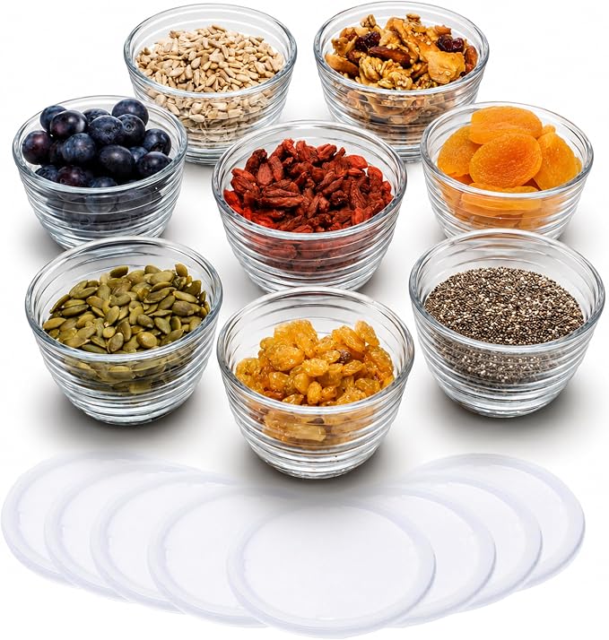 Libbey Small Glass Bowls with Lids Set of 8, Food Storage Prep Containers | Set of 8 Glass Bowls with Secure Lids Store Leftovers, Snacks, Sauces & Meal Prep Ingredients; Dishwasher Safe for Daily Use
