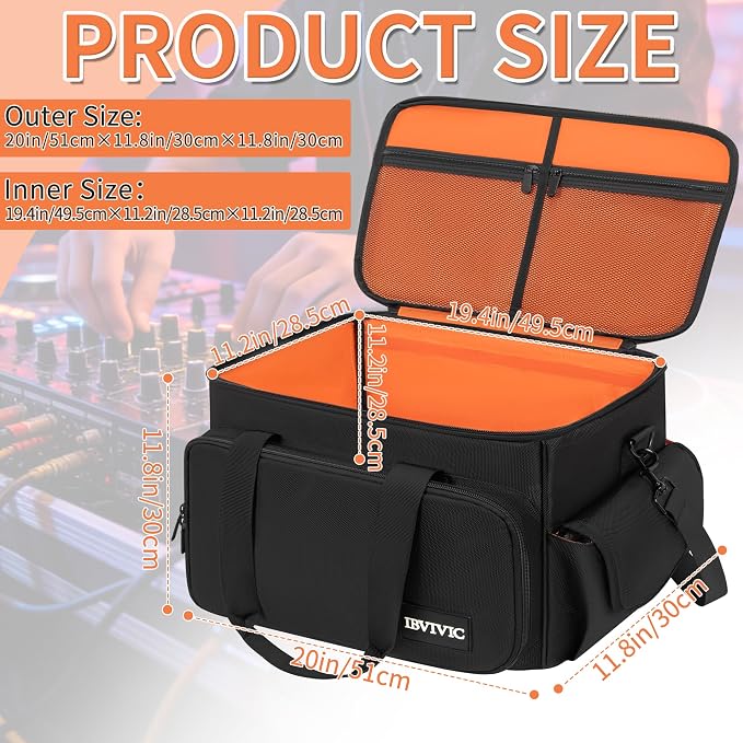 IBVIVIC Large DJ Cable File Bag, Travel Gig Bag With Adjustable Dividers Dj Cable Gig Bag for Cables, Cords, DJ Gear, Musicians Accessories, 20 inch