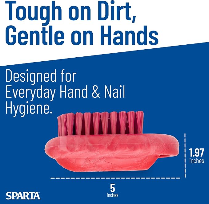 SPARTA 5 Inch Hand and Nail Brush with Stiff Center Bristles, Soft Outer Bristles, Larger Polypropylene Body, Color Coded Scrub Brush for Commercial Foodservice Use, Red, Pack of 12