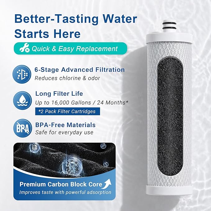 LCF Replacement Filter, Compatible with LCF-CF-01, Waterdrop Filter Replacement for WD-CTF-01 & WD-CTF-02 Systems, Replaces WD-CFF-01, 6-Stage, 𝐒𝐢𝐥𝐯𝐞𝐫 𝐈𝐨𝐧𝐬 Enhanced, 16,000 Gallons, 2-Pack