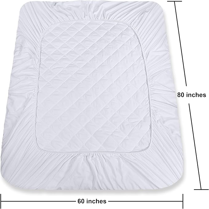 Quilted Fitted Mattress Pad, Queen Mattress Protector Topper with Deep Pocket Stretches up to 16 Inches, Machine Washable Mattress Cover by Utopia Bedding (White)