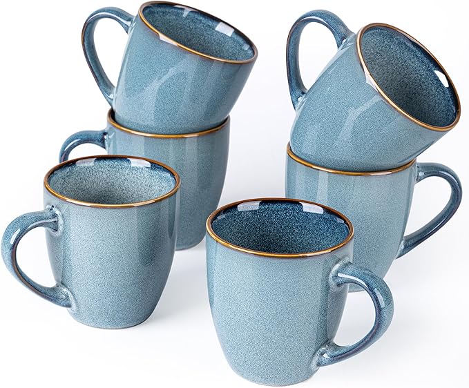 GBhome Ceramic Coffee Mugs Set of 6, 12oz Stoneware Coffee Mugs Set For Dad Mom Women MEN, Light Weight Ceramic Coffee Cups for Latte/Tea/Beer/Hot Cocoa, Dishwasher & Microwave Safe