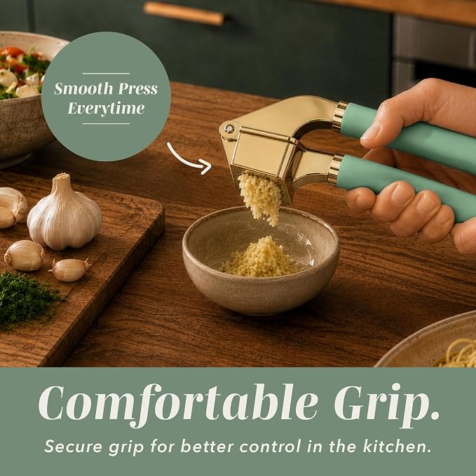 COOK WITH COLOR 6-Piece Kitchen Tool Set with Acacia Wood Cutting Board, Can Opener, Pizza Cutter, Garlic Press, Scoop & Peeler, Sage