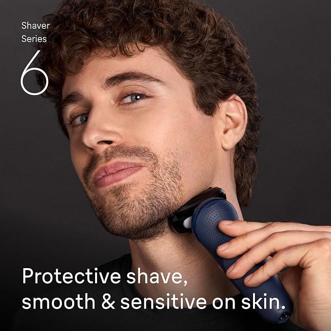 Braun Series 6 Electric Shaver for Men, Wet & Dry Foil Razor, 4-in-1 SmartCare Clean & Charge Center, Precision Trimmer Attachment, Replacement Shaver Head, Travel Case, Dark Blue 6177ps