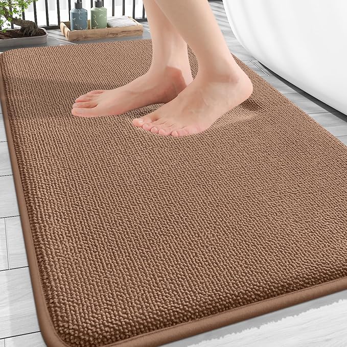 OLANLY Thick Memory Foam Bathroom Rugs 30x20, Absorbent Bath Mat, Mocha | Soft Quick Dry Bath Rugs Mats, Non-Slip, Machine Washable Carpet for Bathroom Floor, Tub and Shower, Home Decor Accessories