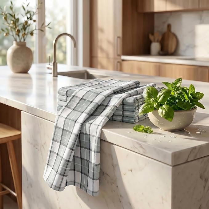 Urban Villa Kitchen Towels Set of 6 Majestic Checks Kitchen Towels 20X30 Inches 100% Cotton Highly Absorbent Kitchen Towels Premium Quality Ultra Soft Mitered Corners KitchenTowels