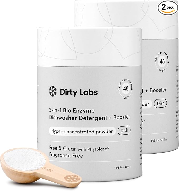 Dirty Labs | Dishwasher Detergent and Booster | Scent Free | 96 Loads (2 lbs) | Ultra Clean, Spot Free, Quick Wash Optimized | Hyper Concentrated
