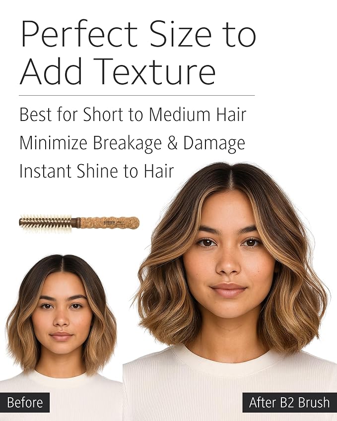 Ibiza Hair Boar Bristle Round Brush (B2-35mm) | Blonde Bristles & Cork Handle | Ideal for Color Treated Tresses | Big Waves or Tight Curls | Adds Shine & Texture for Long Styles & Large Sections