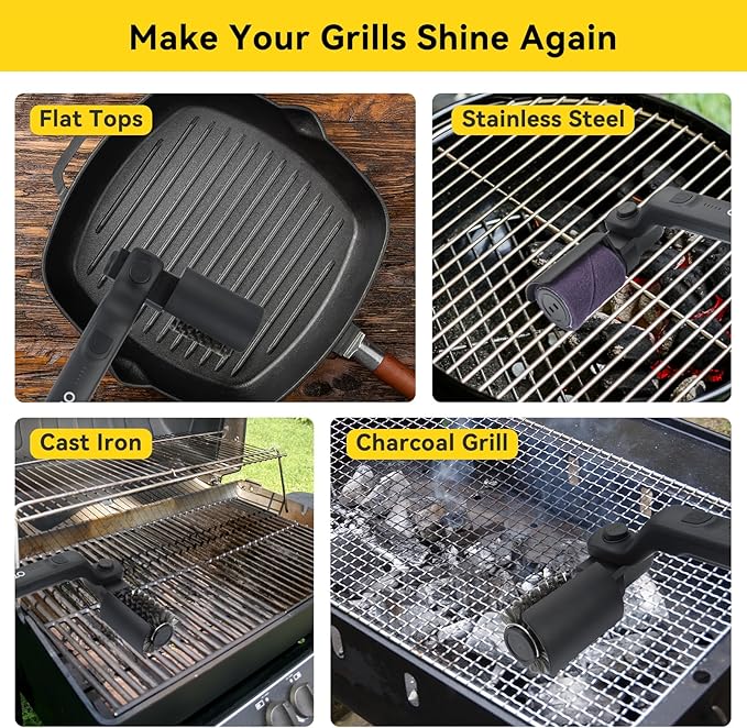 Electric Grill Brush, 3 Speed Powerful BBQ Cleaning Brush with 180° Adjustable Head, Stainless Steel Wire Automatic Grill Cleaner for Outdoor Camping & BBQ Accessories