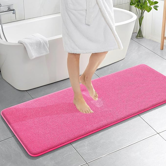 OLANLY Memory Foam Bathroom Runner Rugs 59x20, Absorbent Long Mat, Hot Pink | Soft Quick Dry Bath Mat Rugs, Non-Slip, Machine Washable Mat for Bathroom Floor, Tub and Shower, Home Decor Accessories