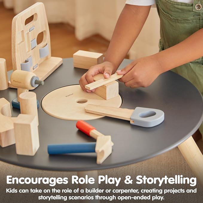 PlanToys® Wooden Handy Carpenter Set Montessori Practical Life Kids Play | hammer, screwdriver, wrench, kids tool set, girls, boys, imaginative fine motor construction learning gift preschool fun
