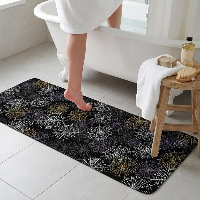 Black Halloween Bathroom Runner Rugs Non Slip Washable Absorbent Narrow Long Bath Mat Purple White Yellow Net Classic Black Runner Rugs for Kitchen Hallway Bedroom Laundry Study Room 19.7"x63"