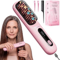 FLOWN® Original Go Brush PRO [Five Minutes Hair Styling Routine] - No Damage Heat Brush with USB-C Charger - Electric Travel Pocket Brush for All Hair Types - Pink (Formerly Numoya)