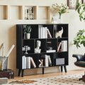 LEYAOYAO 8 Cube Bookshelf, Mid-Century Modern Book Shelf with Legs, Black | 3 Tier Bookcase, Rustic Wood Bookshelves Freestanding Large Storage Organizer, Open Shelves for Bedroom, Living Room, Office