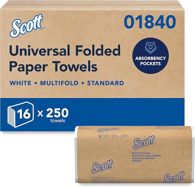 Scott Professional Multifold Paper Towels, Bulk, 16 x 250 Sheets (01840) | Universal, Standard Tier, Absorbency Pockets, Compressed, Compatible with Universal Folded Towel Dispensers
