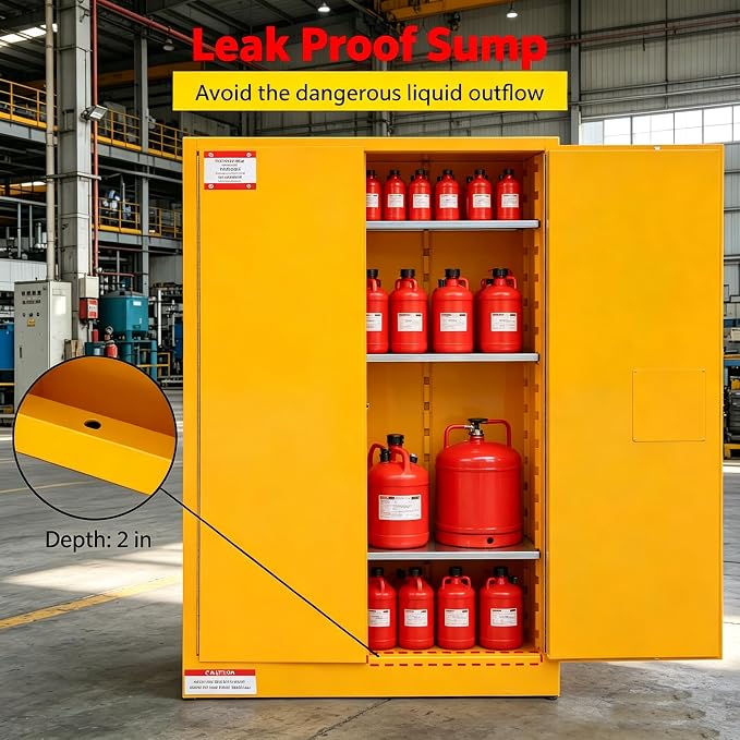 Flammable Safety Cabinet 43" W x 18" D x 65" H, 45 GAL Fire Cabinet Flammable Liquid Storage with Fireproof Double-Wall Design, Galvanized Steel Safety Cabinet for Industrial Company Scientific Use