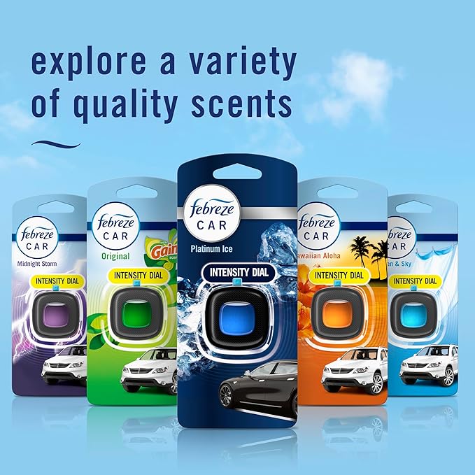 Febreze Car Air Freshener, Odor-Fighting Automotive Vent Clip, Scented Car Accessories, Long Lasting for Strong Odors, Platinum Ice Scent, 1 Count
