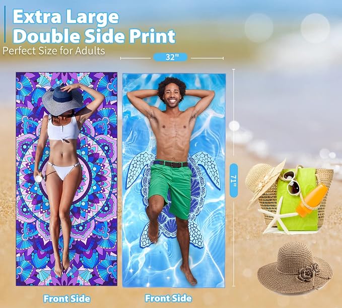 TwoYek Microfiber Beach Towel Extra Large 71x32 inches 6 Pack Bulk | Thin Lightweight, Sand Free, Super Absorbent & Quick Dry, Oversized Towels for Beach Bath Pool Swim Travel Essentials Gifts