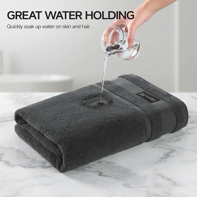 REDKISS 2 Pack Large Bath Towels Set, 100% Cotton, 31x63 in, Heavyweight 760G, Highly Absorbent & Quick Dry, Super Soft Luxury Towels for Bathroom,Hotel Collection - Dark Gray
