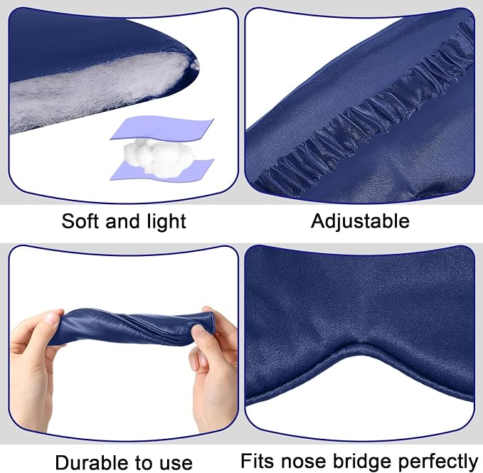 Newcotte 50 Pcs Silk Sleep Eye Mask for Sleeping Adjustable Elastic Strap Blackout Smooth Soft No Pressure Eye Covers for Women and Men Comfortable Blindfolds (Black, Gray, Green, Pink, Navy Blue)