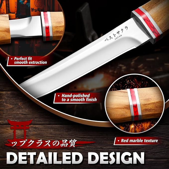 DRGSKL Utility Fixed Blade Knife - Handcrafted Japanese Knife with Sheath | D2 Steel, Premium Natural Walnut Wood Handle & Sheath, Gift Box, Red Marble Texture Decoration