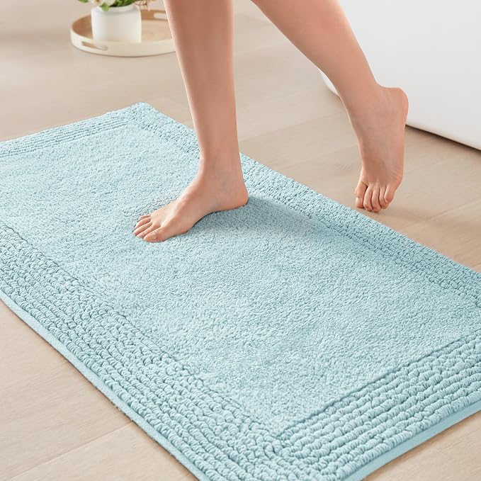 Madison Park Splendor Reversible 100% Cotton Bath Rug, 17 x 24, Blue | Tufted Bathroom Mat, 3000 GSM, Hotel Quality, Luxurious Plush, Medium Pile, Absorbent, Quick Dry, OEKO-TEX, Shower Room Décor