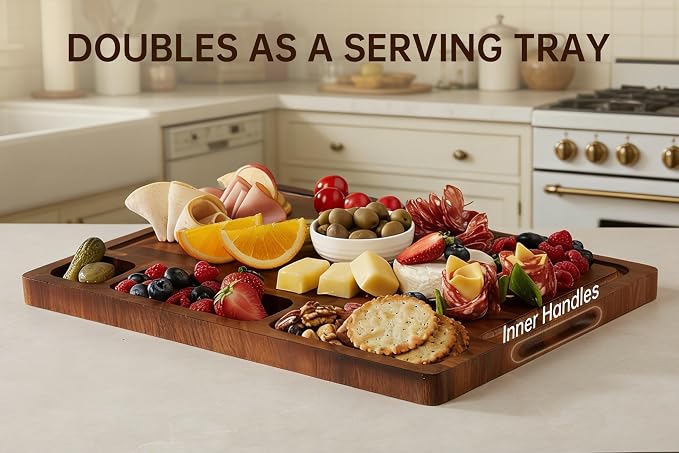 Walnut Cutting Boards for Kitchen, End Grain Wooden Chopping Board | 17"×13" Double Sided Charcuterie Board with Handle, 1"Thick Butcher Block Large for Prep & Serving with Gift Box