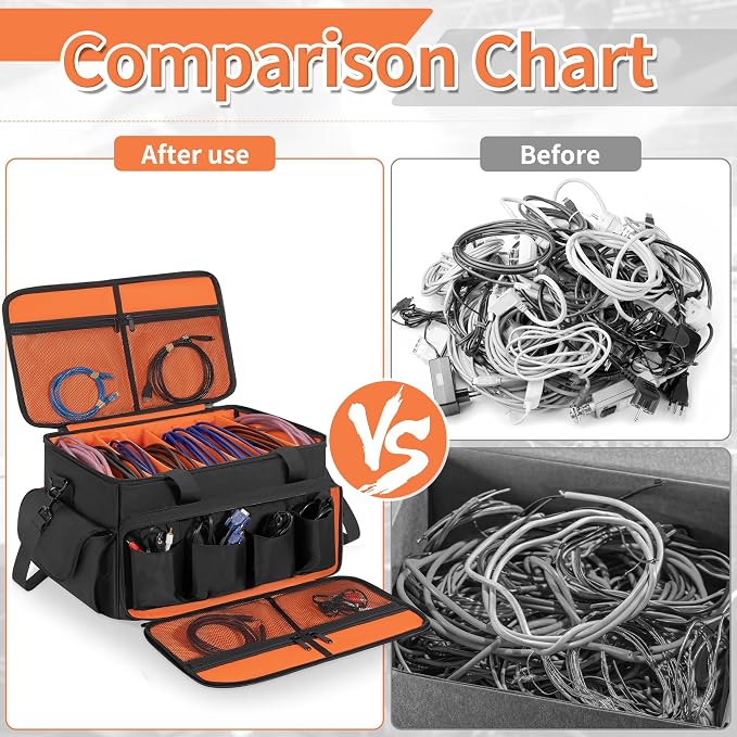 IBVIVIC Large DJ Cable File Bag, Travel Gig Bag With Adjustable Dividers Dj Cable Gig Bag for Cables, Cords, DJ Gear, Musicians Accessories, 20 inch